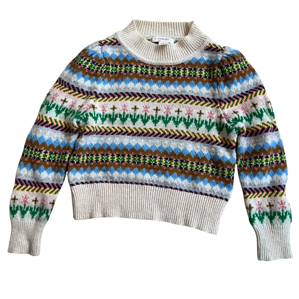 JCrew Girl's Floral Fair Isle Wool Blend Sweater